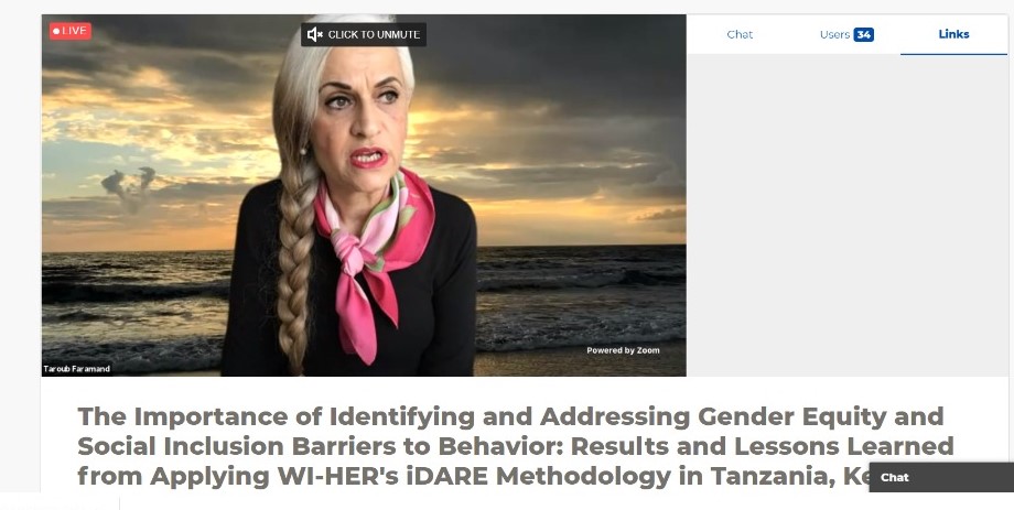 Dr. Faramand presents on the importance of identifying and addressing gender equity and social inclusion barriers to behavior. 
